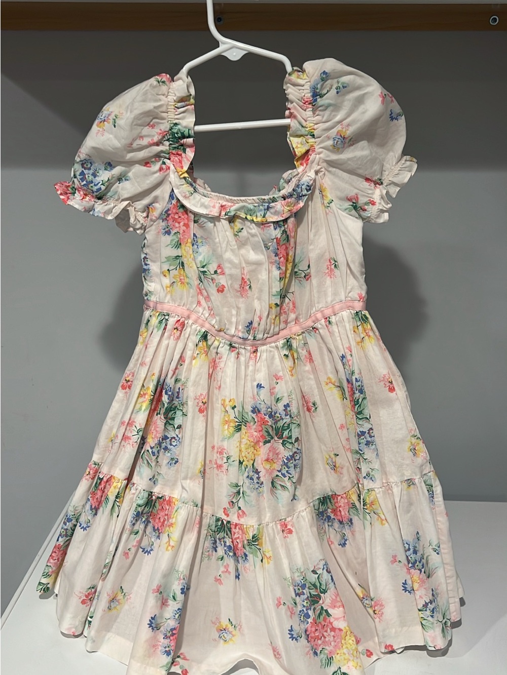Janie and Jack Girls 4 Floral Ruffle Tiered Dress White  Floral Print EEUC